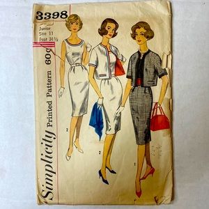 VINTAGE SIMPLICITY 3398 | PATTERN FOR MISS SIZE 11 | CUT ONE-PIECE DRESS&JACKET